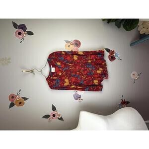 Maeve from Anthropologie Red Floral Button-up Pintuck Blouse - Size - Medium